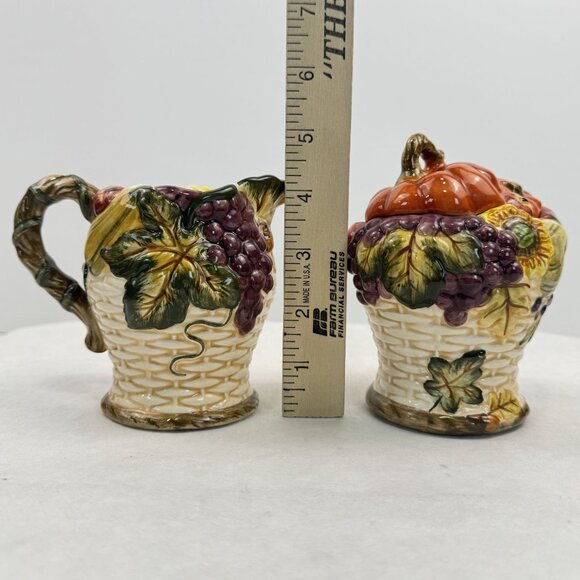 Vintage Ceramic Fall Harvest Creamer & Sugar Bowl Set Thanksgiving Tableware - Picture 10 of 14